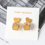 Love Message Cube Drop Earrings In Vintage Gold