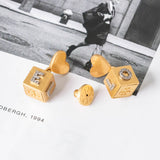 Love Message Cube Drop Earrings In Vintage Gold