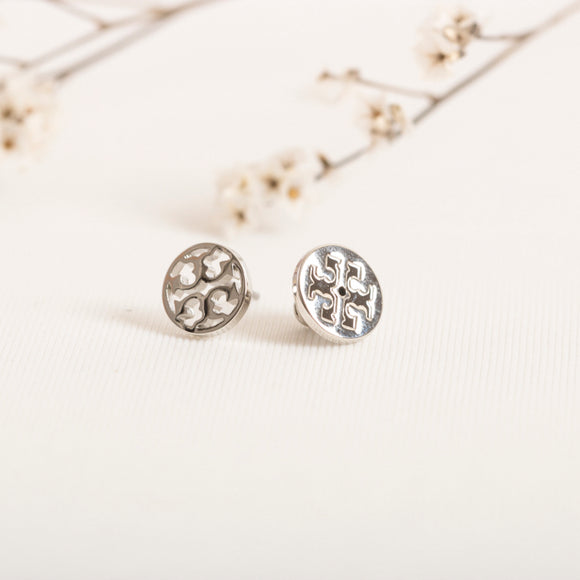 Silver Logo Circle Stud Earrings