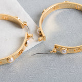 T Pierced Logo Pearl Gold Hoop Earrings