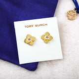 Pearl Ivory Gold Stud Flower Logo Earrings