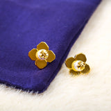 Pearl Ivory Gold Stud Flower Logo Earrings