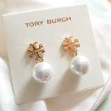 Pearl Logo Drop Earrings Gold