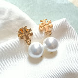 Pearl Logo Drop Earrings Gold