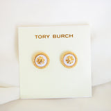 Rope Logo Gold And White Stud Earrings