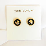 Rope Logo Black Gold Stud Earrings