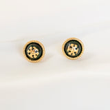 Rope Logo Black Gold Stud Earrings
