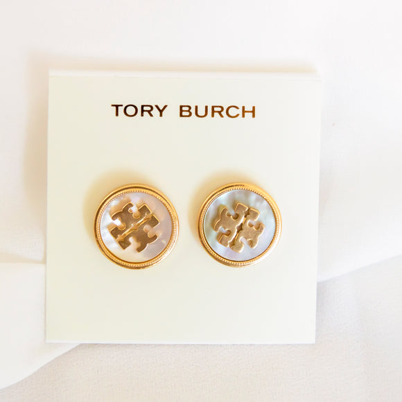 Semi-Precious Mother Of Pearl Logo Earrings